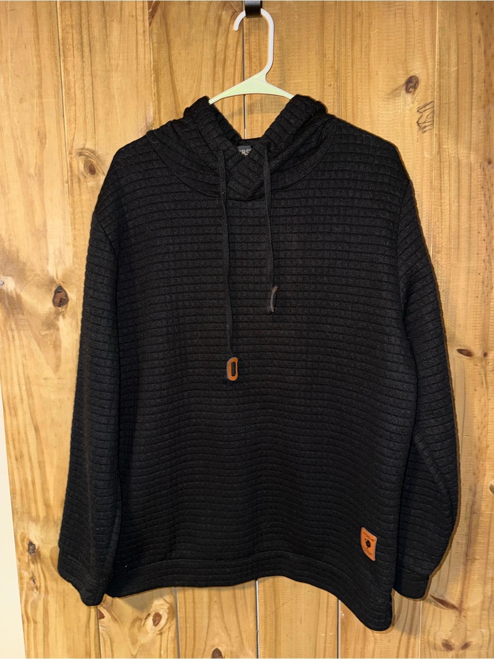 Vogue Men's Black Hooded Ribbed Knit Pullover